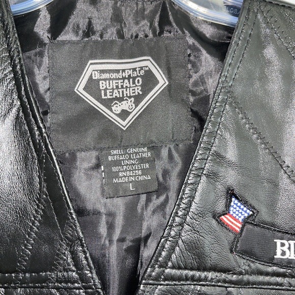 Diamond Plate Buffalo Leather Retro Black Biker Patch Motorcycle Vest Mens Sz L - Picture 2 of 16